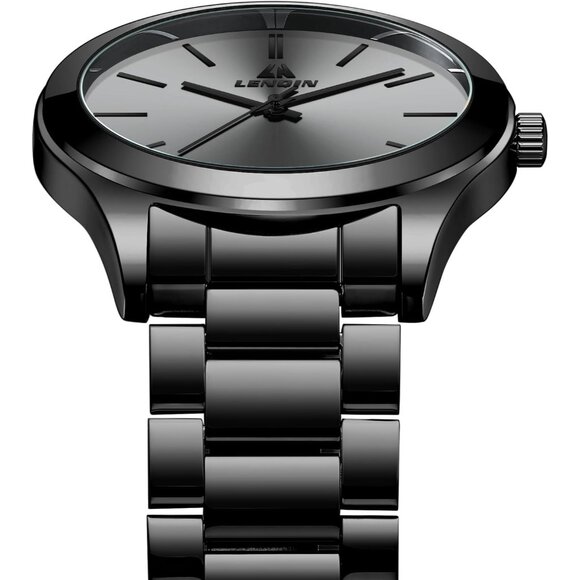 Men's Black Stainless Steel Analog Quartz Fashion Business Designer Watches - Picture 4 of 7